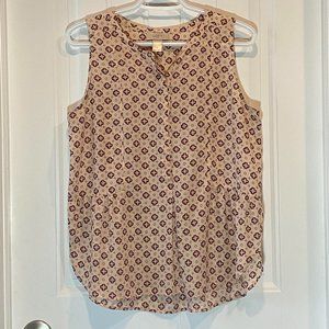 Beige Maroon Patterned Peplum Sleeveless Blouse